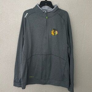 Mens Reebok NHL Hockey Chicago Blackhawks Full Zip Crew, Large, Gray
